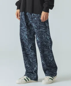 DISCHARGE PRINT DENIM PANTS