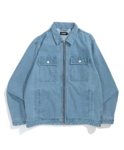 EMBROIDERY ZIPPED DENIM JACKET