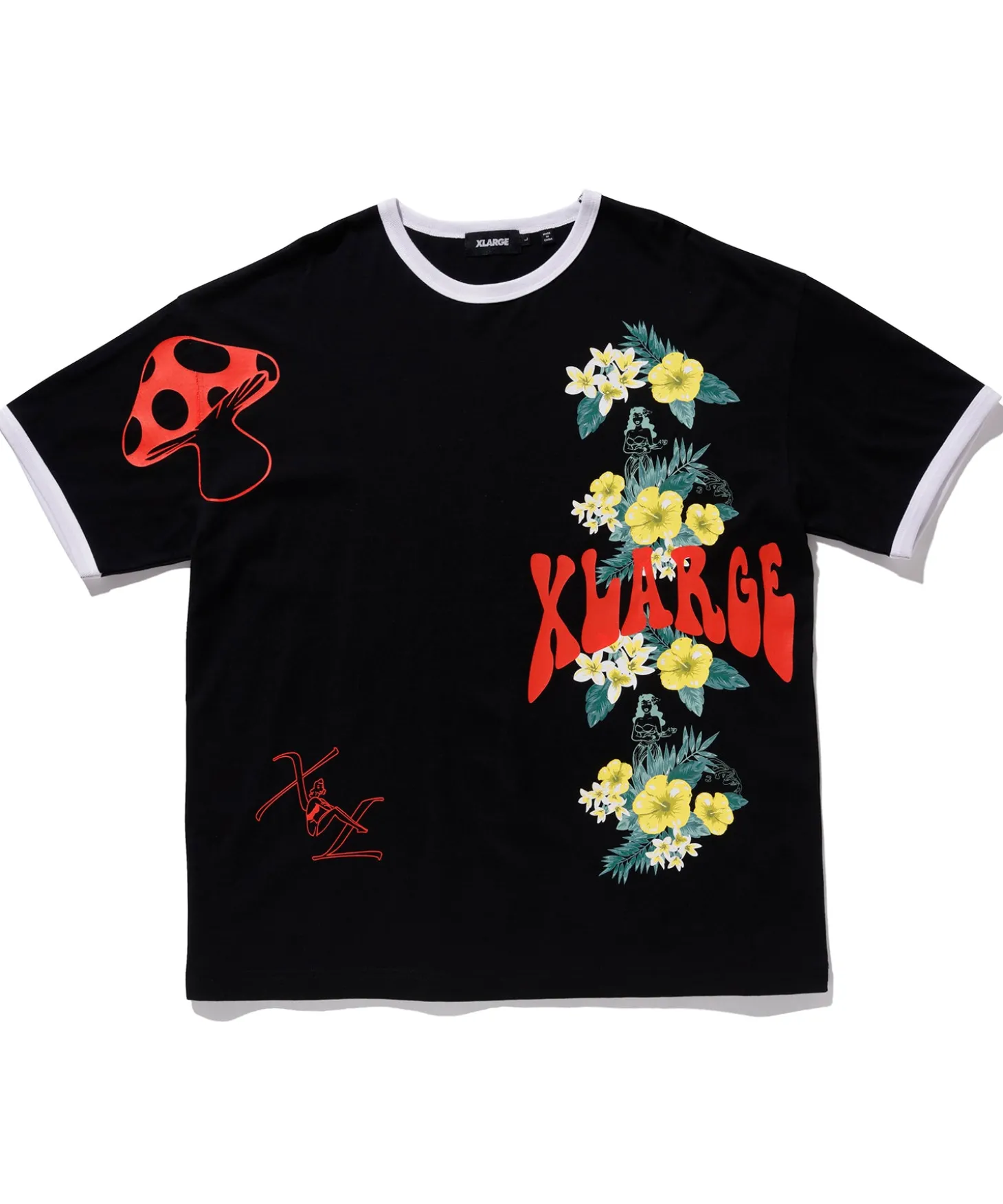 S/S FLORAL PRINT RINGER TEE