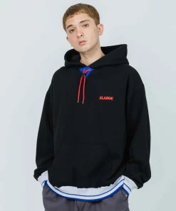 STRIPE RIB PULLOVER HOODED SWEAT